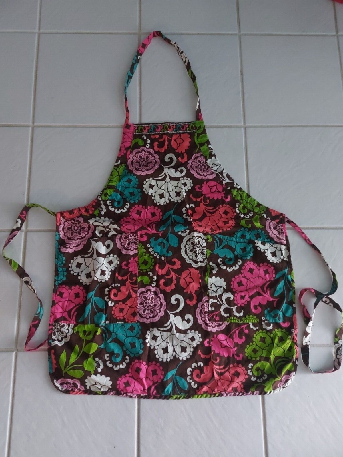 Vera Bradley Full Apron Lola Brown Floral 2 front pockets Adult