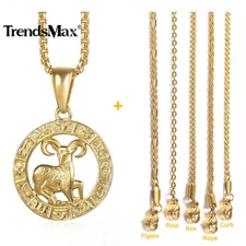 Gold Plated Stainless Steel 12 Zodiac Charm Pendant Necklace Multi Chains 20"