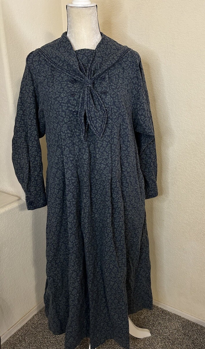Vintage Laura Ashley Edwardian Sailor Dress Faded Navy Cotton Wool