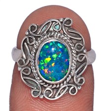 Teal Fire Opal 925 Sterling Silver Ring - Size 6