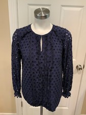 Uniqlo Blue Floral Eyelet Tunic Blouse, Size S