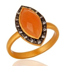 Marquise Cut Gemstone Peach Moonstone Ring Made In 24K Gold over Sterling Silver