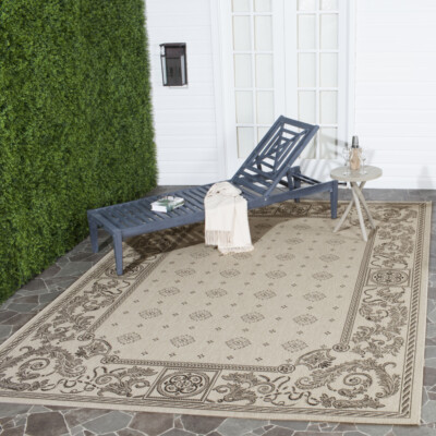 SAFAVIEH Indoor Outdoor CY1356-3901 Courtyard Sand / Black Rug