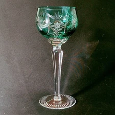 EUROPEAN CRYSTAL TALL WINE HOCK, Green, Cut Lead Crystal, 8 1/4", 8 Oz, GERMANY