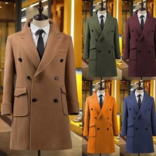 Double Breasted Men's Long Overcoats Cashmere Winter Business Outdoor Wear Plus