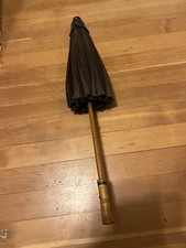 19th Century Japanese Oil Cloth Umbrella Parasol W/ Wood Carved Handle