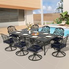 Patio Dining Set 9 Pieces Outdoor Furniture Set w/ Large Table & 8 Swivel Chairs