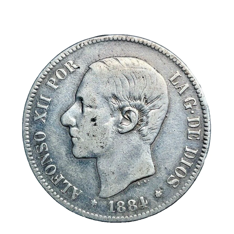 Spain 1884 (84)  5 PESETA MS-M Madrid ALFONSO XII 0.900 Silver Coin KM#688 - Image 4 of 4