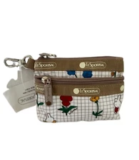 Miffy Lesportsac Money Clip Wallet Flower Beige Double Zip ID Coin Card Purse