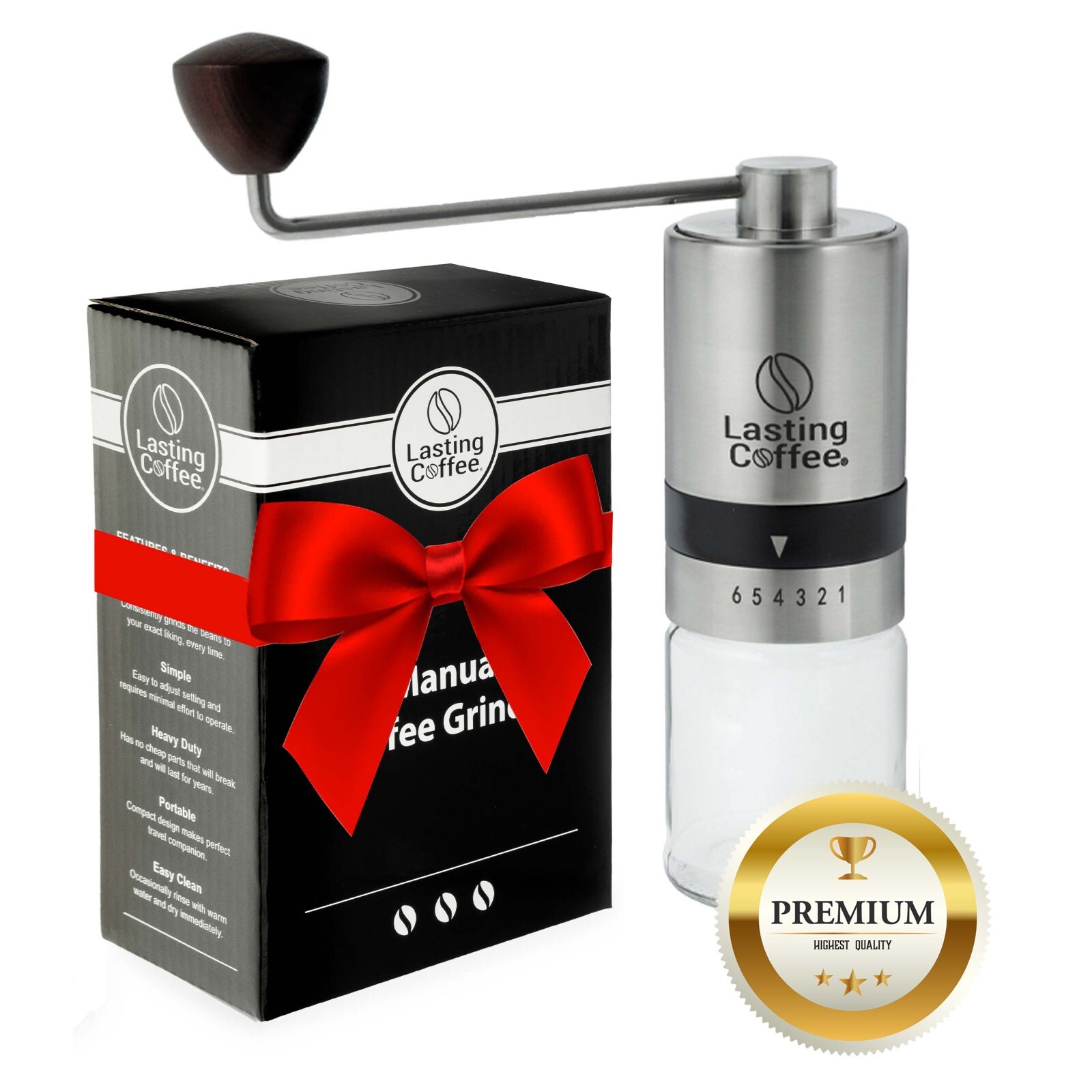 Lasting Coffee Manual Coffee Grinder | Stainless Steel Burr | Adjustable Setting