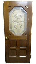  EXTERIOR / INTERIOR SOLID WOOD DOOR W/ BEVEL & TEXTURED GLASS # 43 BARGAIN DEAL