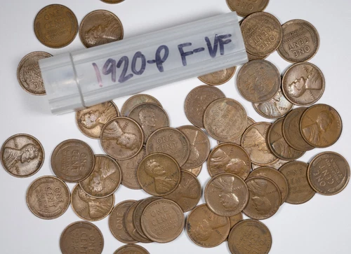 1920-P Lincoln Wheat Penny Solid Date Roll 50 Coins FINE TO VERY FINE F-VF
