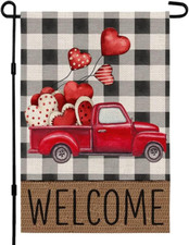 Valentines Day Truck Garden Flag 12 18 Inch Double Sided for outside Red Heart P