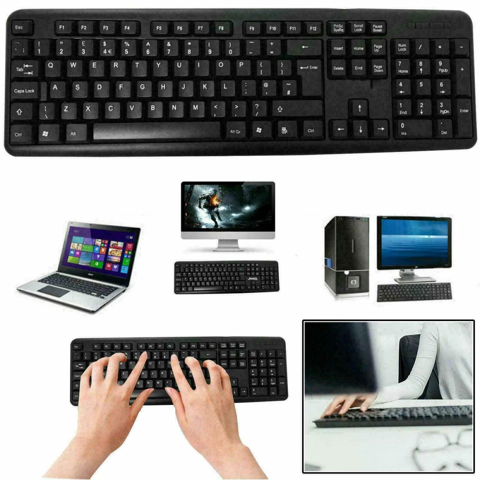 NEW USB 2.0 Wired Stylish Slim QWERTY Keyboard UK Layout For PC Computer Laptop  - Image 3 of 4