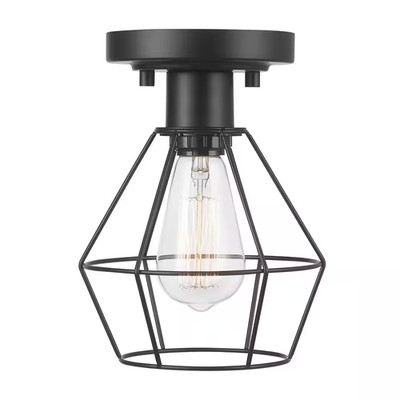 Bryson 1-Light Matte Black Caged Flush Mount Ceiling Light