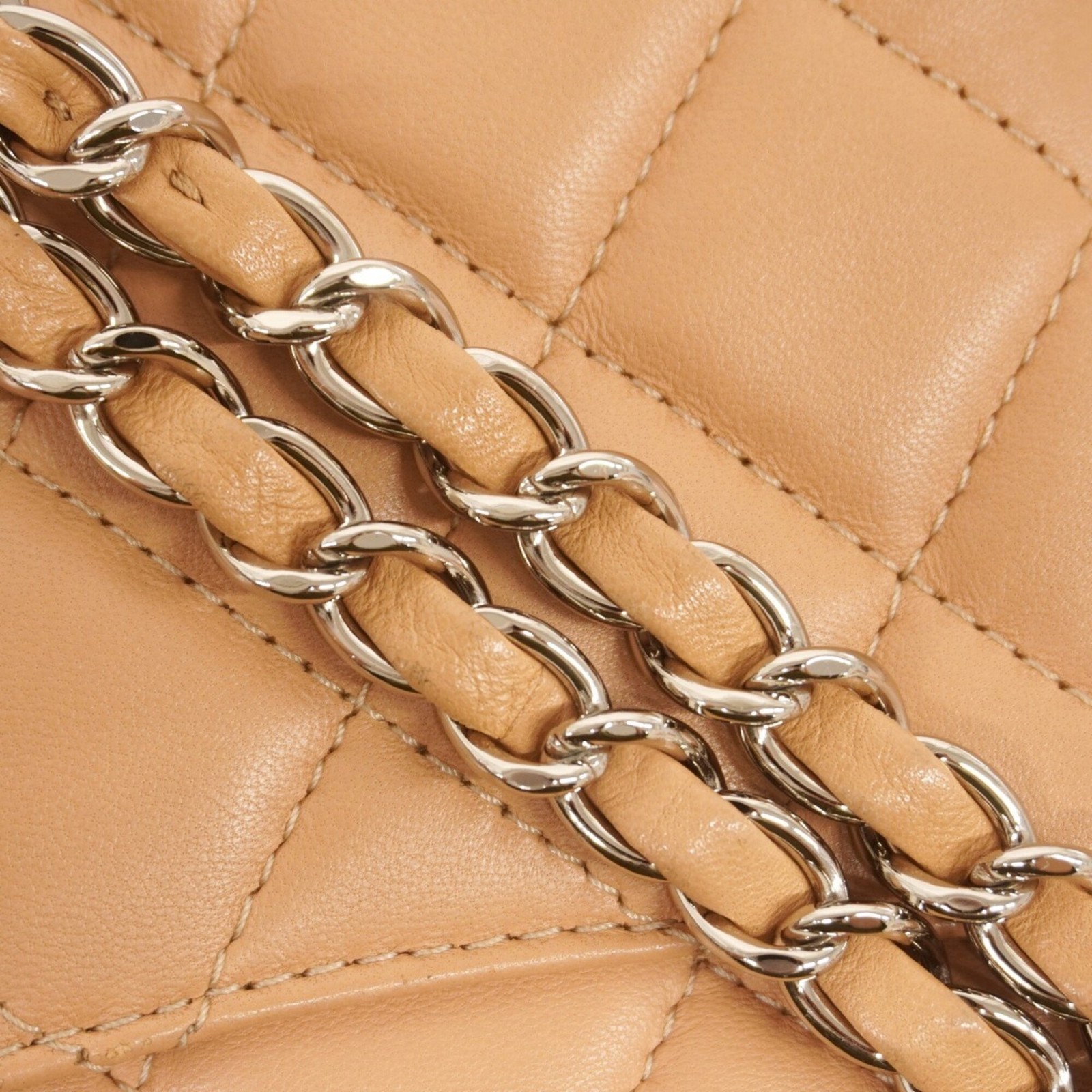 Chanel Matelassé Shoulder Bag, Double Chain, Lambskin, Beige, Women's GZl1j80n image 8