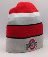 Ohio State OSU Buckeyes Knit Beanie Cap Adult Winter Hat Striped Gray Red NCAA