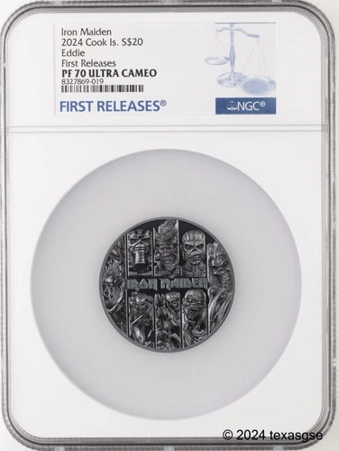 2024 Cook Islands 3oz Silver Iron Maiden Best of Eddie Black Proof NGC PR70 FR