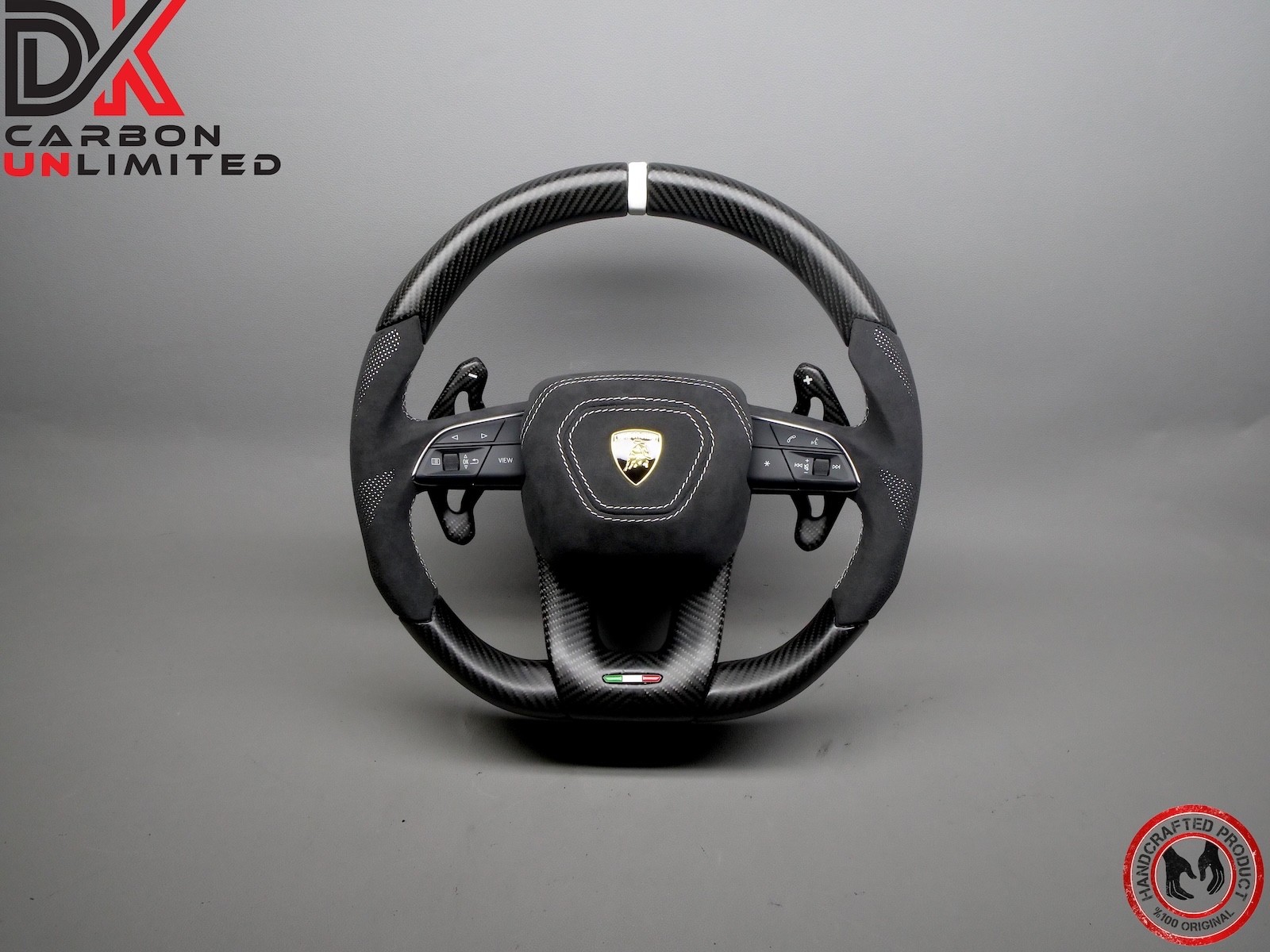 Lamborghini Urus S White Ring Alcantara Matte Satin Carbon Fiber Steering Wheel