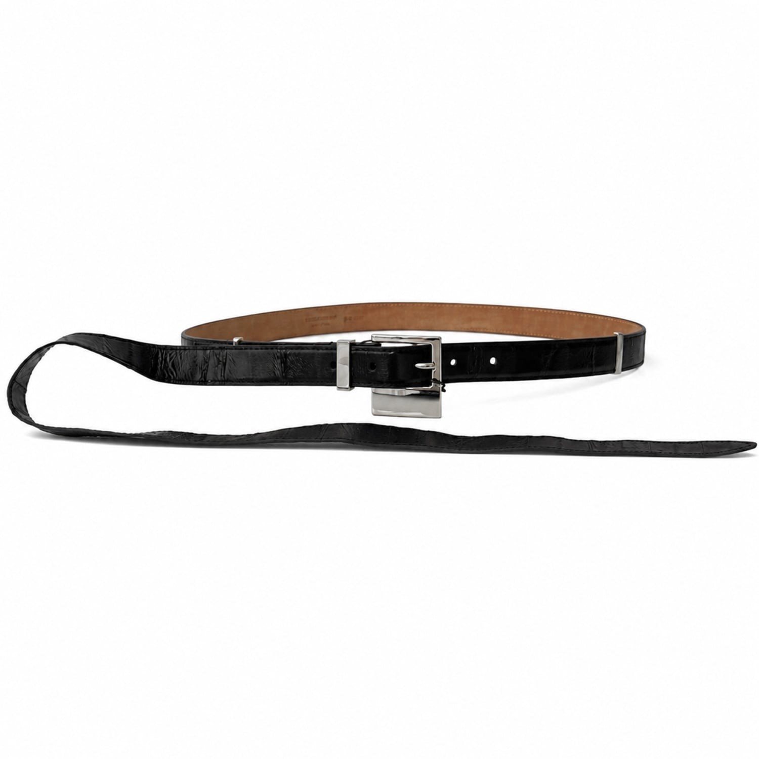 DOLCE & GABBANA Long Eel Leather Belt Black Silver 95 38