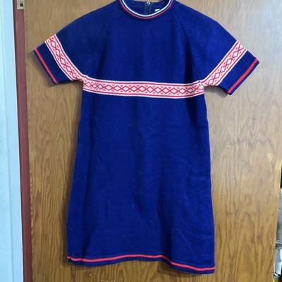 1960's Girl's Knit Dress- Miss Risa- 12-Navy w/Red/White Stripes- W/zipper