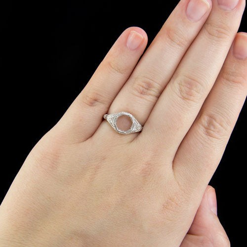 VINTAGE STYLE ENGAGEMENT RING 8mm 2ct ROUND SETTING 14K WHITE GOLD FLORAL MOUNT - Picture 5 of 6
