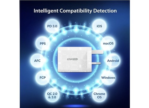 65W USB C GaN Super Schnell Ladegerät Stecker 3-Port für iPhone MacBook iPad Pro, Air - Bild 6 von 7
