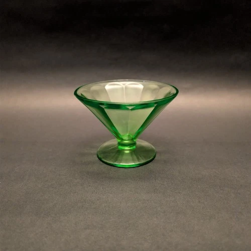 Vintage Federal Green Uranium Glass Paneled Sherbet Cup Footed Glows UV 395nm