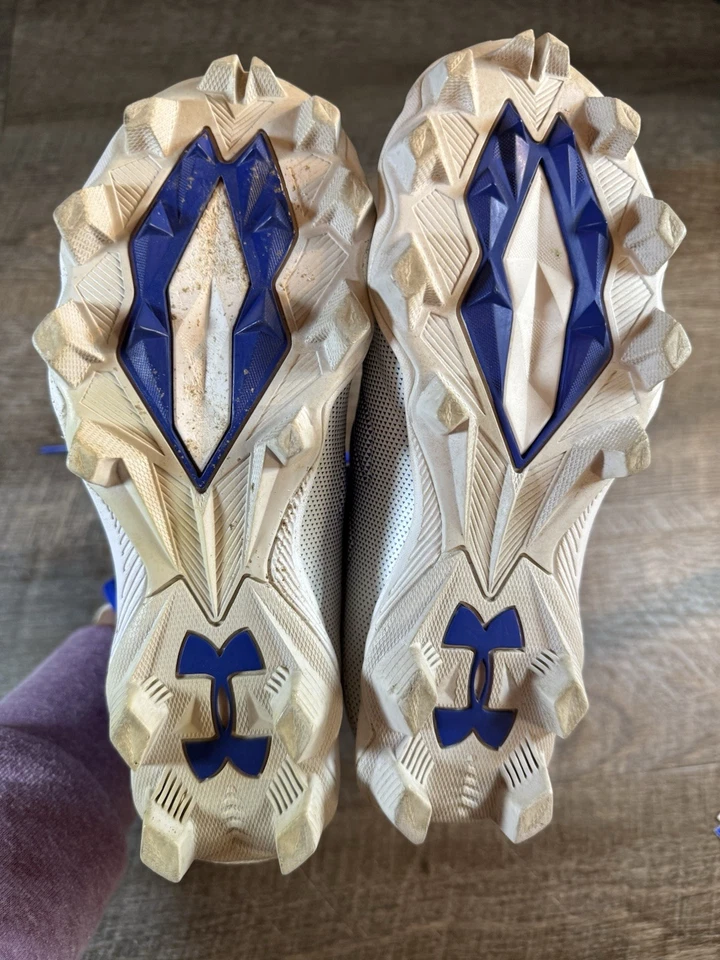 Botines de fútbol Under Armour Highlight azul blanco talla 3 juvenil parte superior media alta Foto 4 de 4