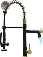 LED Kitchen Faucet with Pull down Sprayer,Black Gold Commercial Kitchen Faucet f