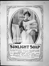 Original Old Antique Print 1903 Advertisement Sunlight Soap Lever Bros Sunlight