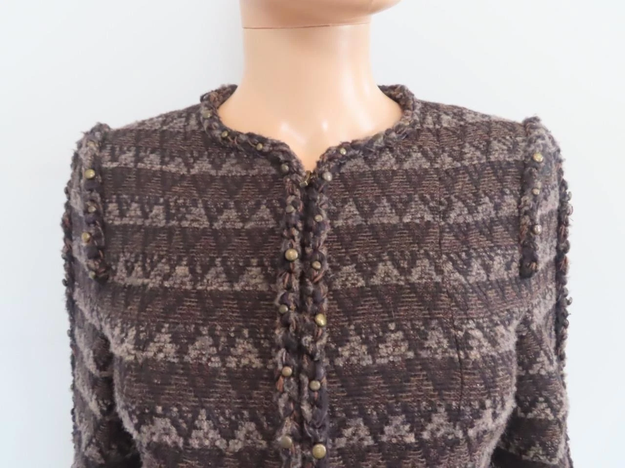 Blazer CHANEL in maglia Argyle marrone grigio nero F 36 US 4