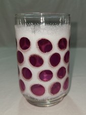 Vintage Glass Tumbler 1960's MCM Frosted Pink Polka Dot  Libbey Conrad Cranberry