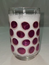 Vintage Glass Tumbler 1960's MCM Frosted Pink Polka Dot  Libbey Conrad Cranberry
