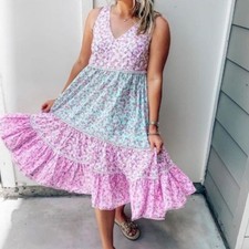 LoveShackFancy Camille Floral Tiered Ruffle Babydoll Midi Dress