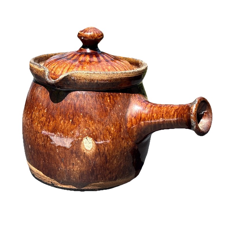 ANTIQUE REDWARE LID BEAN POT HARTH KITCHEN PRIMITIVE FARM HOUSE POTTERY 1800s