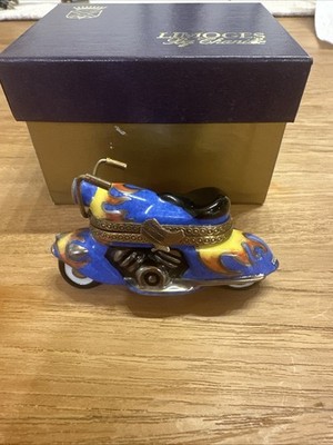 Chanille Limoges Peint Main Trinket Box Motorcycle