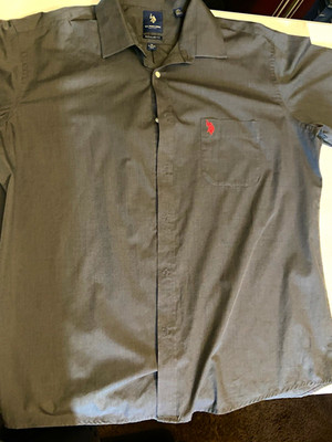 US Polo Assn. Men s Dress Shirt XL Regular Fit Gray Solid Cotton Long Sleeve