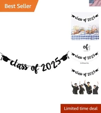 2025 Graduation Banners Party Decorations, Black Class of 2025 with Hat Gradu...