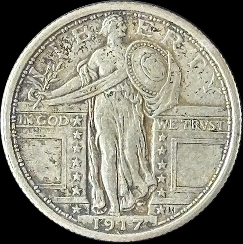 1917-P 25C Standing Liberty Quarter Type 1 - Raw VF/XF - See Pictures