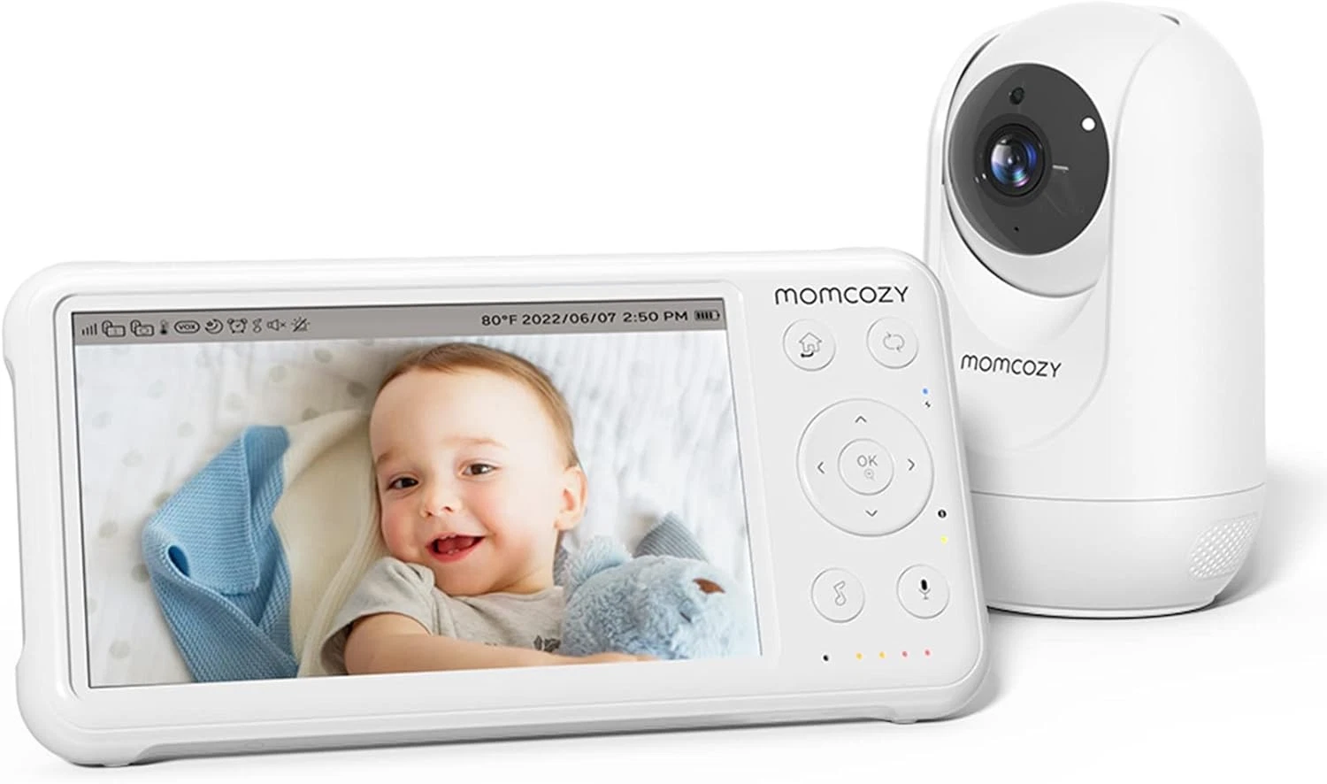 Momcozy Video Baby Monitor BM01 5" HD Baby Monitor with Camera 2 Way Audio White