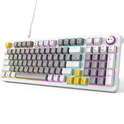 AK96 Wired Mechanical Gaming Keyboard Full Key LED Backlit Knob Gray White