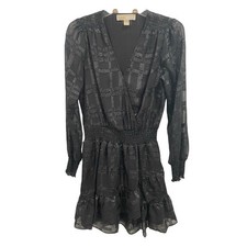 Michael Kors Black Metallic Ruffle Dress S Long Sleeve Party Cocktail Plaid