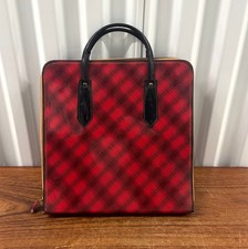 Vintage Mid Century Red Plaid Vinyl LP Records Carrier Bag