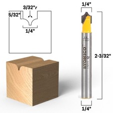3/32" Radius Round Over Groove Router Bit - 1/4" Shank - Yonico 13071q
