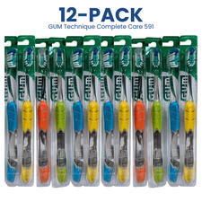 12-PACK GUM 591 Technique Complete Care Adult Toothbrush, Compact Soft, Assorted