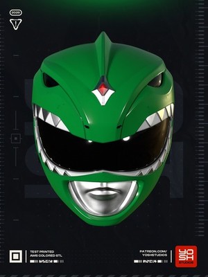Green Power Rangers Helmet  3D Printed IN Color
