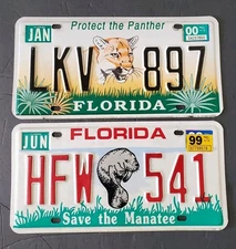 Florida Specialty License Plates Panther & Manatee VHTF Great Condition Animal 