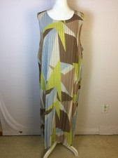 Nine West Midi Shift Dress Sz XXL 2XL Womans Yellow Blue Striped Geo Sleeveless