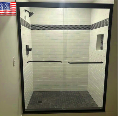 48 in W x 72 in H Black Glass Shower Door 6.0mm Thickness Sliding Bathroom Door